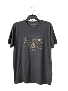 Lucky Brand Graphic Tee Men's Size M Charcoal Gray Short Sleeves Soft Stretch